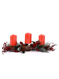 Porta candele centrotavola 3 posti con 3 candele rosse incluse, 50x20x9 cm