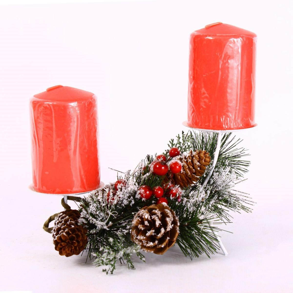 Porta candele ferro 2 posti con 2 candele rosse incluse