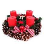 Decorazione natale centrotavola con 4 candele rosse diam, 30H10 cm