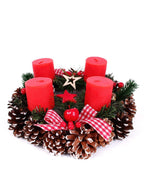 Decorazione natale centrotavola con 4 candele rosse diam, 30H10 cm
