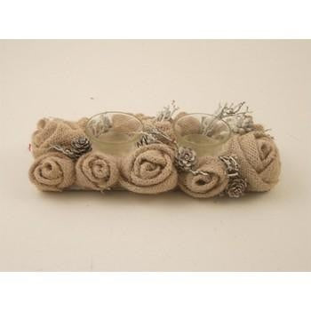 Candeliere a 2 posti con rose in juta naturale (kit da 5)