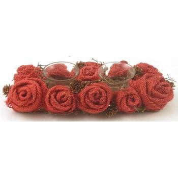 Candeliere a 2 posti con rose rosse in juta (kit da 3)