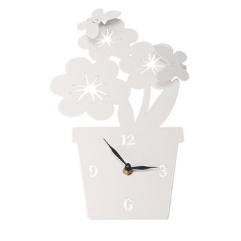 Orologio da muro con vaso di fiori bianchi (kit da 3)