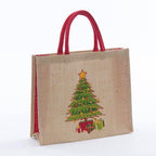 Borsina in juta naturale con albero rosso, 15x12x15 cm (kit da 10)