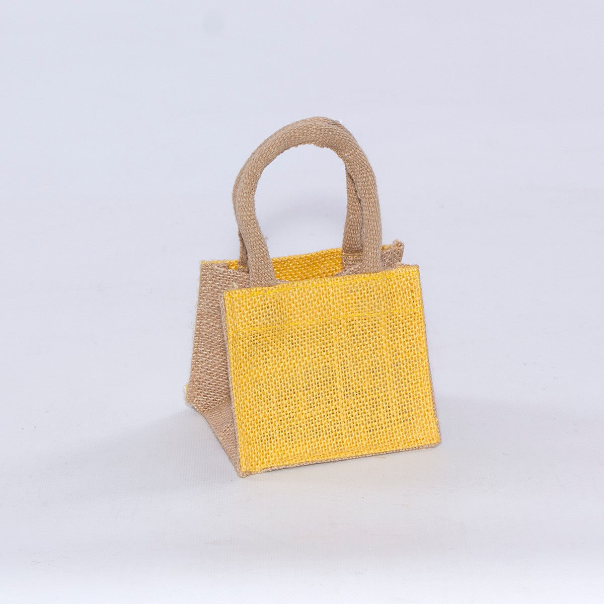 Borsina in juta gialla con doppio manico, 11x11x10 cm (kit da 10)