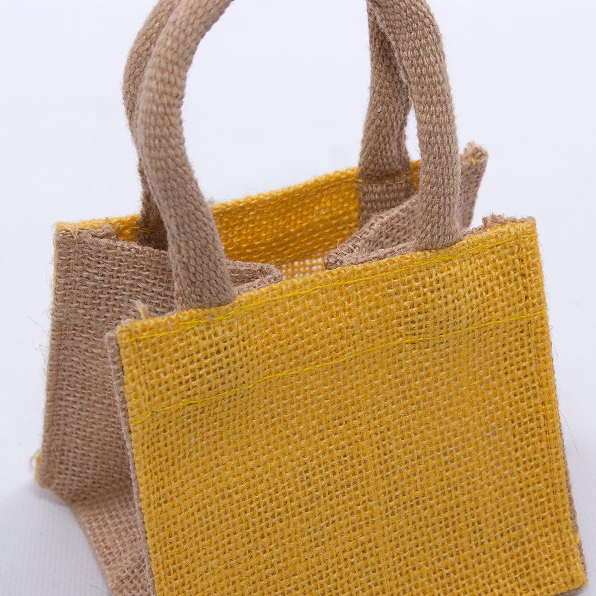 Borsina in juta gialla con doppio manico, 11x11x10 cm (kit da 10)