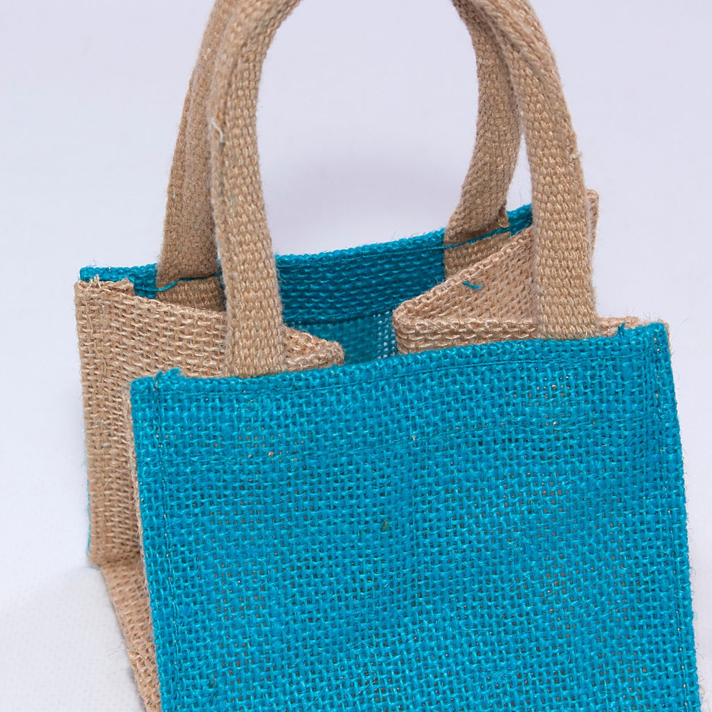 Borsina turchese in juta, 11x11H10 cm (kit da 10)