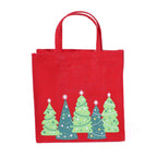 Borsina in juta rossa con stampa ad alberi verdi, 25x15H25 cm (kit da 5)