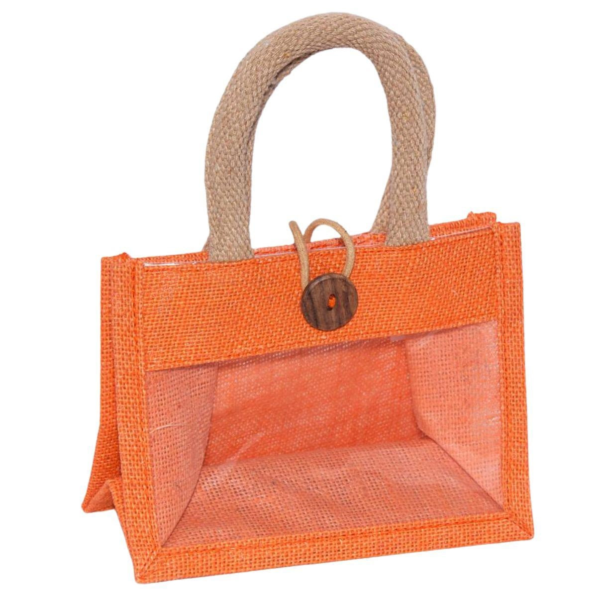 Borsina in juta arancione con finestra, 18x10H13 cm (kit da 10)