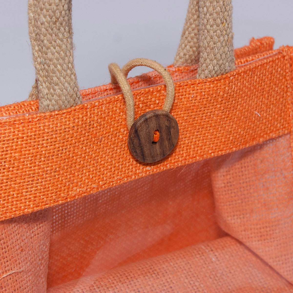 Borsina in juta arancione con finestra, 18x10H13 cm (kit da 10)