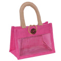 Borsina fucsia in juta con finestra, 18x10x13 cm (kit da 10)