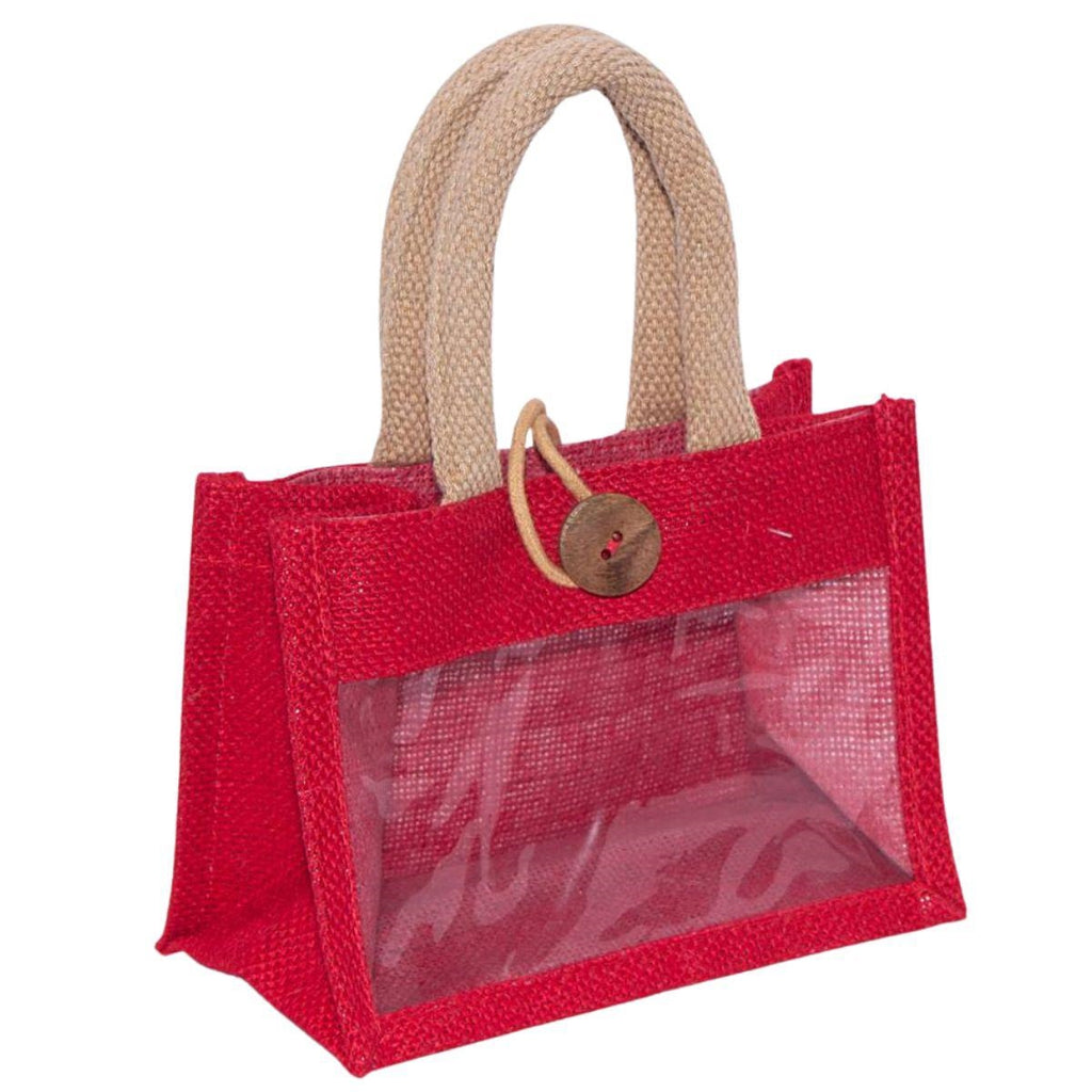 Borsina in juta rossa con finestra, 18x10H13 cm (kit da 10)