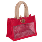 Borsina in juta rossa con finestra, 18x10H13 cm (kit da 10)
