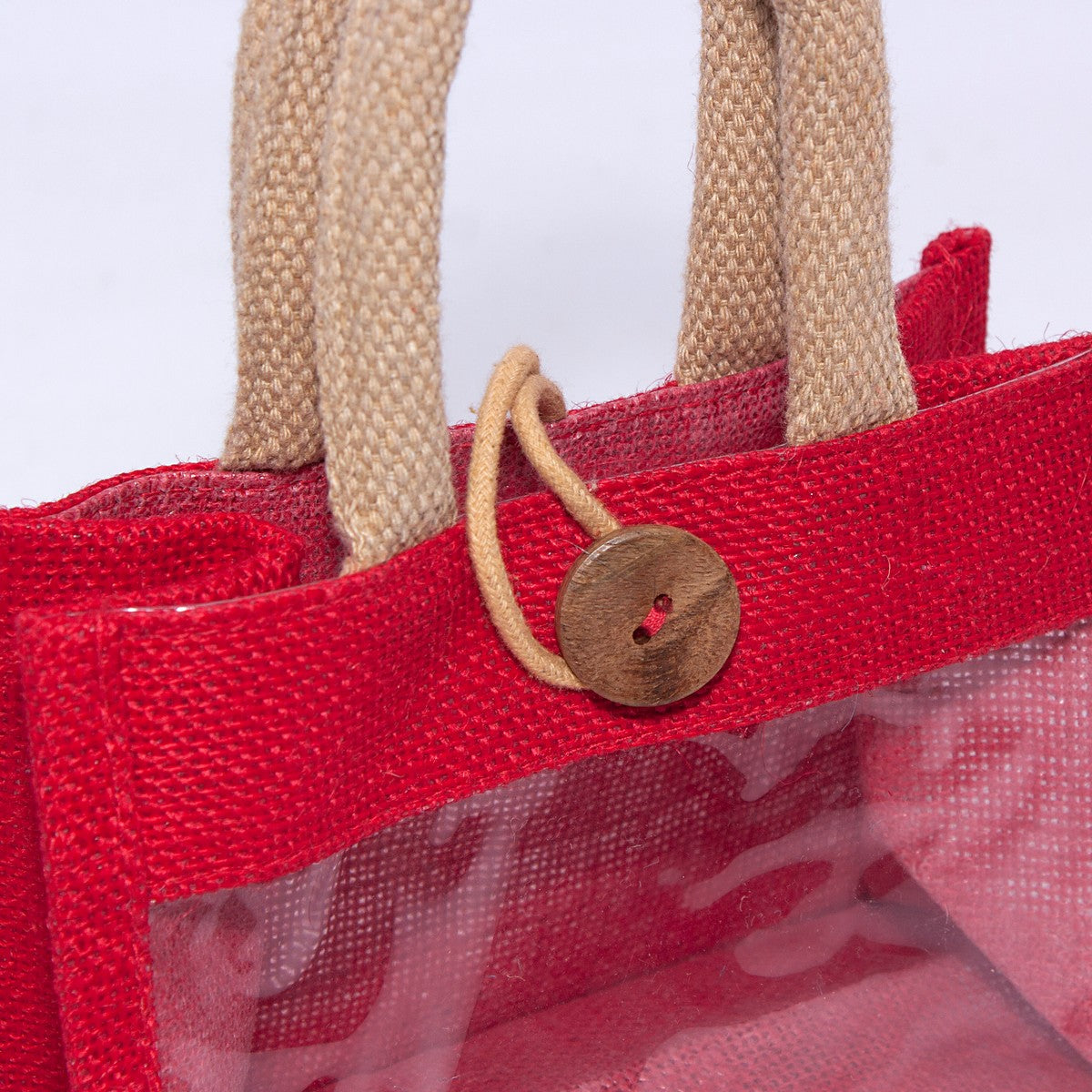 Borsina in juta rossa con finestra, 18x10H13 cm (kit da 10)