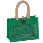 Borsina verde in juta con finestra, 18x10x13 cm (kit da 10)