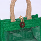 Borsina verde in juta con finestra, 18x10x13 cm (kit da 10)