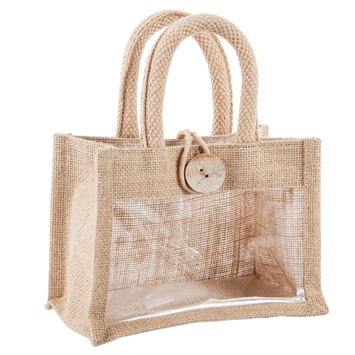 Borsina in juta con finestra, 18x10x13 cm (kit da 10)