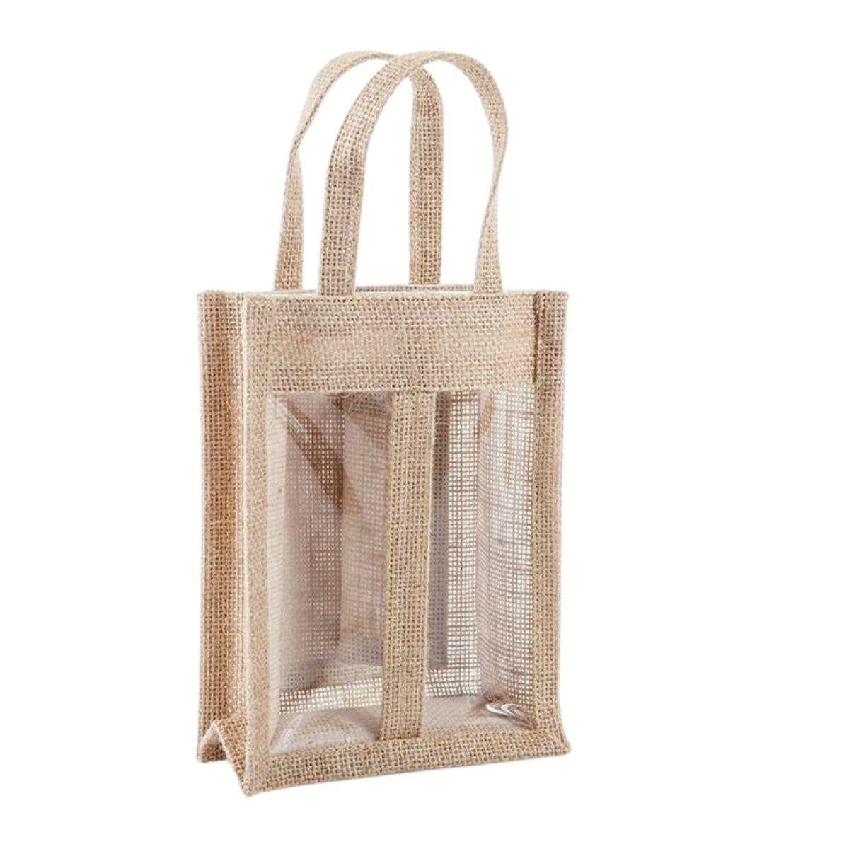 Shopper in juta con finestra, 14x7x19 cm (kit da 10)