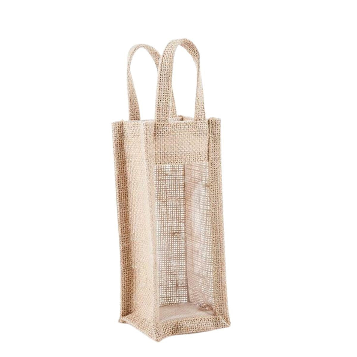 Shopper in juta con finestra per bottiglia, 8x7x19 cm (kit da 10)