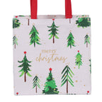 Borsina in canvas di cotone con alberi e manici rossi, 20x12H20 cm (kit da 10)