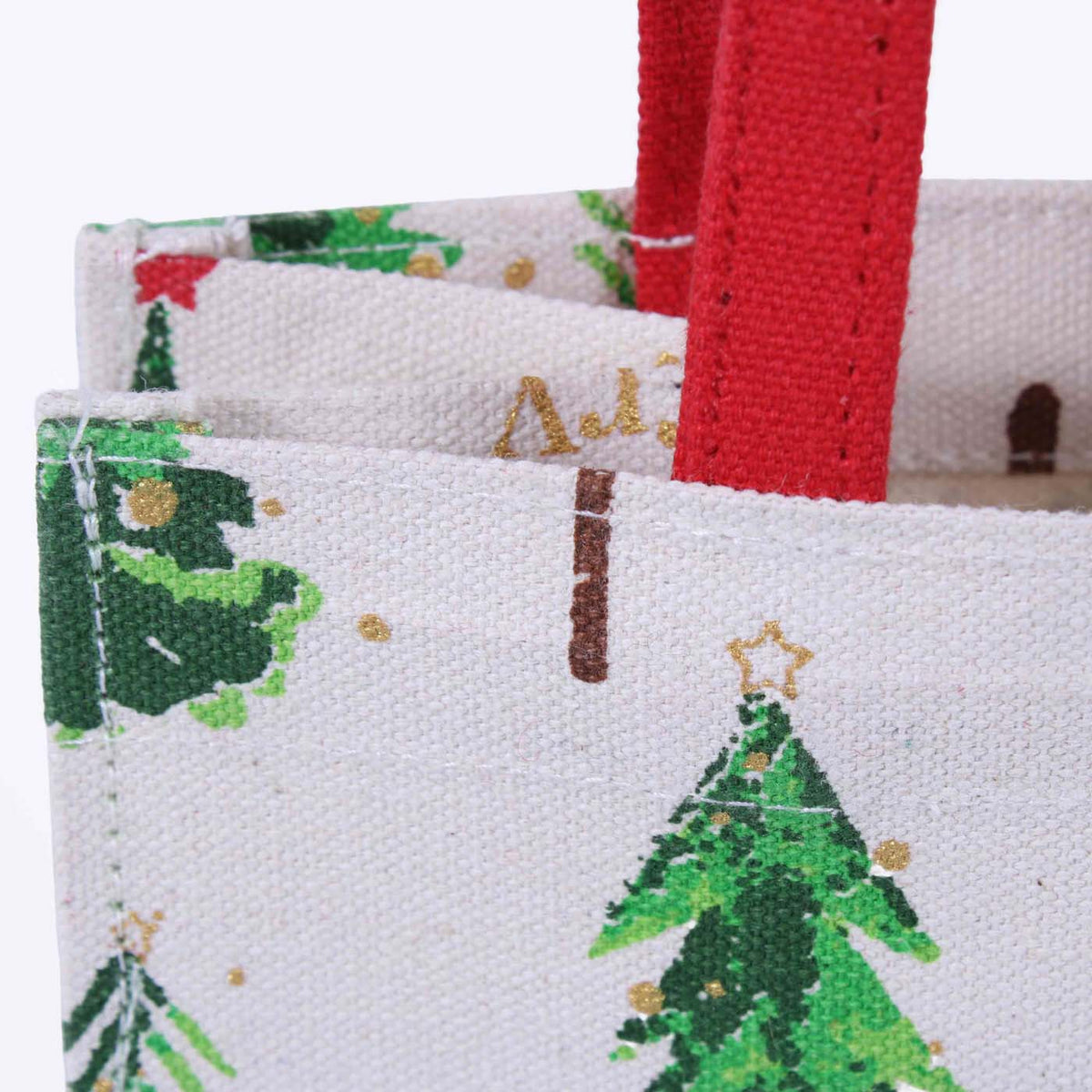 Borsina in canvas di cotone con alberi e manici rossi, 20x12H20 cm (kit da 10)