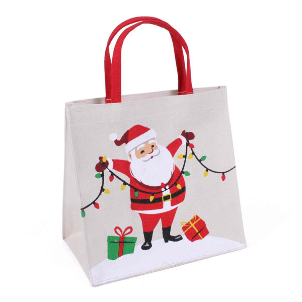 Borsina in canvas di cotone con Babbo Natale e pacchi, 25x12x25 cm (kit da 5)