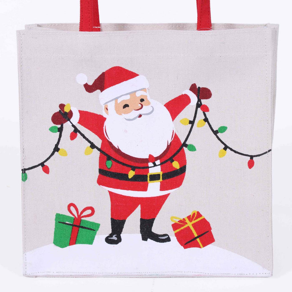 Borsina in canvas di cotone con Babbo Natale e pacchi, 25x12x25 cm (kit da 5)