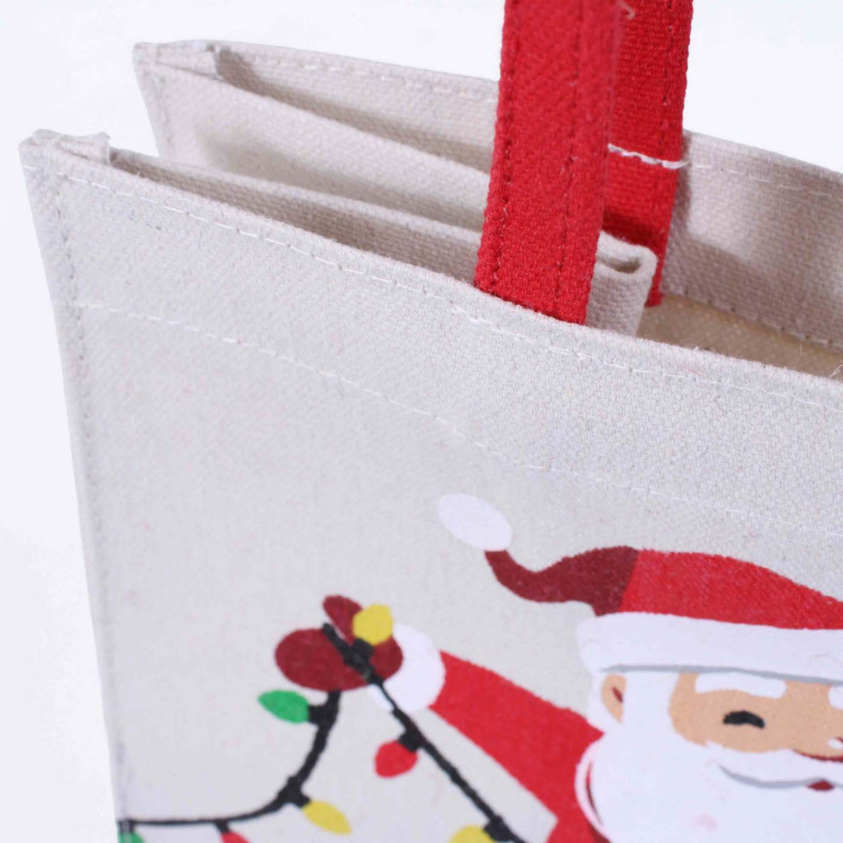 Borsina in canvas di cotone con Babbo Natale e pacchi, 25x12x25 cm (kit da 5)