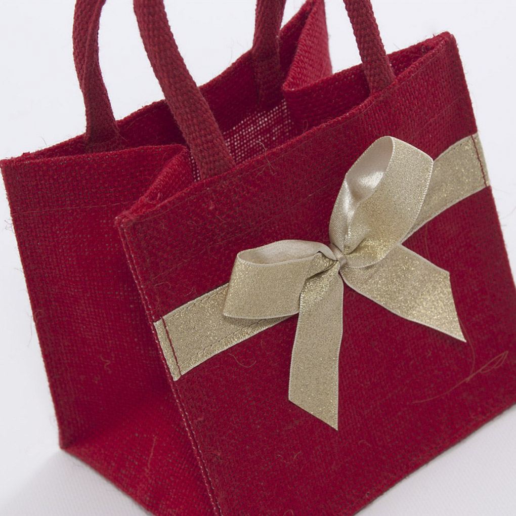 Borsina natalizia in juta con fiocco, 15x12H15 cm (kit da 5)