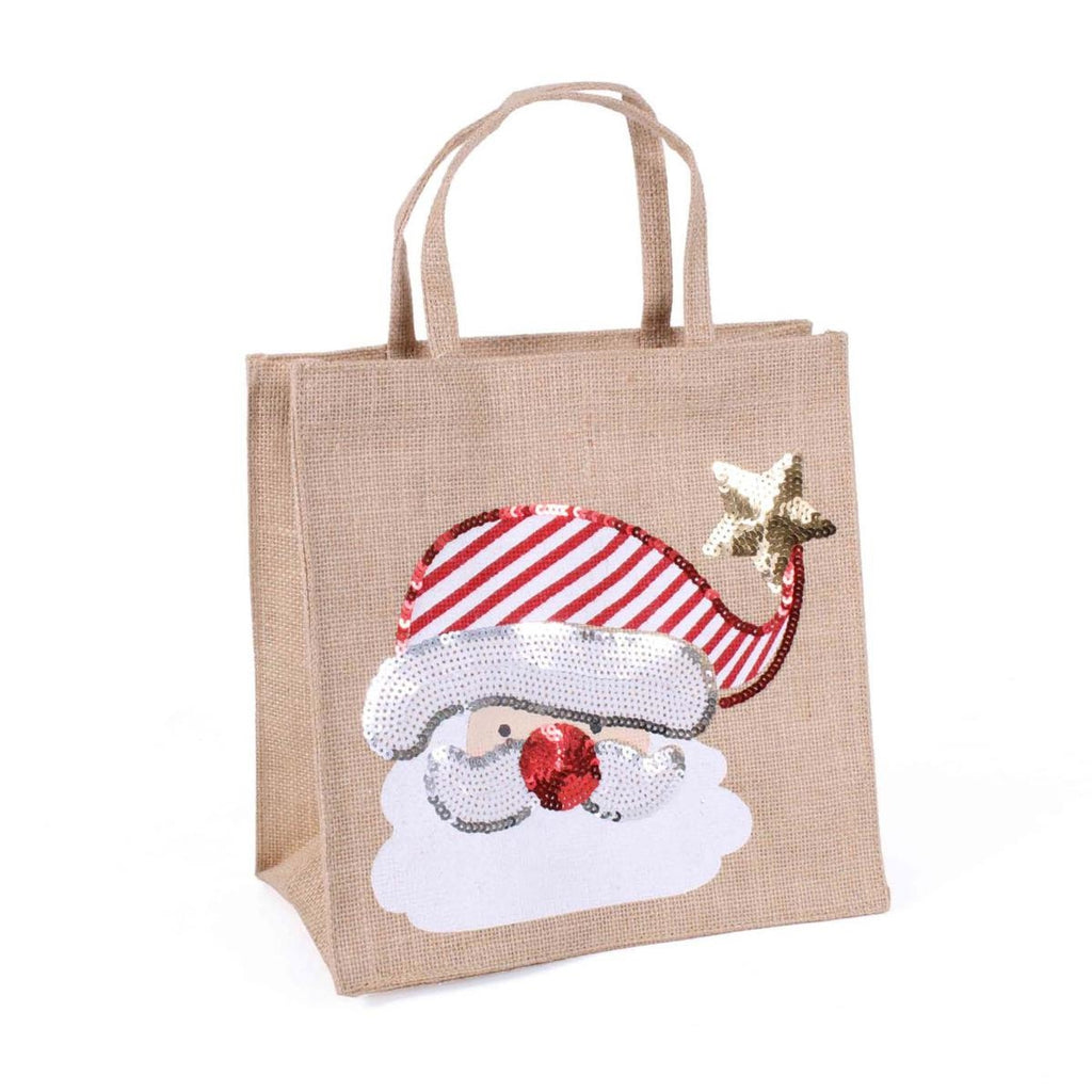 Borsina in juta naturale con viso di Babbo Natale e paillettes, 20x12H20 cm (kit da 5)