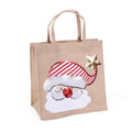 Borsina in juta naturale con viso di Babbo Natale e paillettes, 20x12H20 cm (kit da 5)