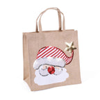 Borsina in juta naturale con viso di Babbo Natale e paillettes, 20x12H20 cm (kit da 5)