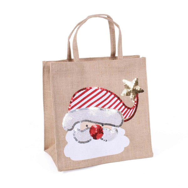 Borsina in juta naturale con viso di Babbo Natale e paillettes, 20x12H20 cm (kit da 5)