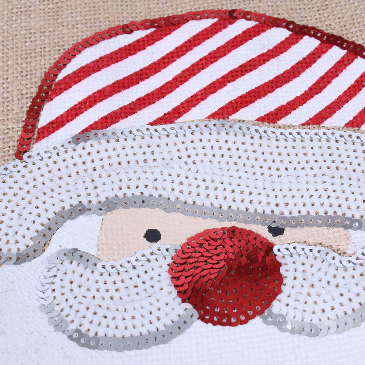 Borsina in juta naturale con viso di Babbo Natale e paillettes, 20x12H20 cm (kit da 5)