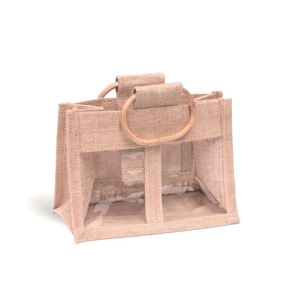 Borsina portavasetti in juta con finestra, 17x10x10 cm (kit da 10)