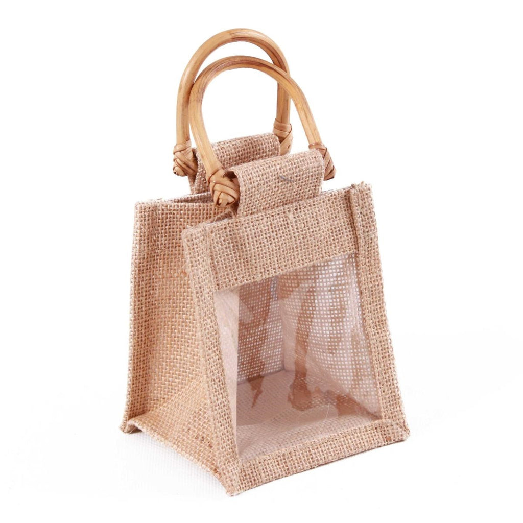 Borsina portavasetto in juta con finestra, 10x10x12 cm (kit da 10)