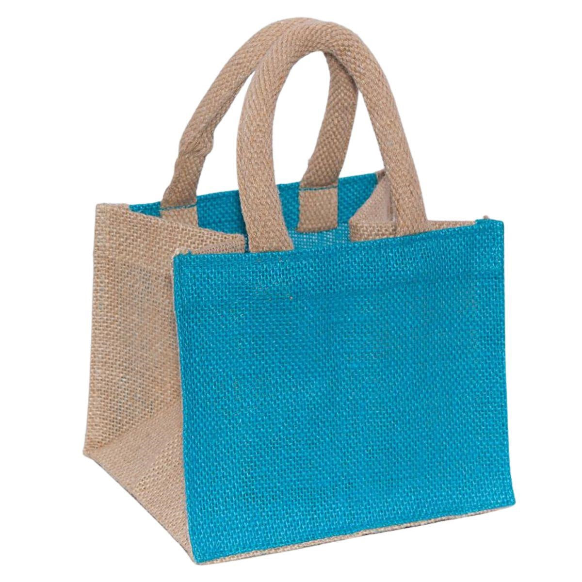 Borsina turchese in juta, 16x16x14 cm (kit da 10)