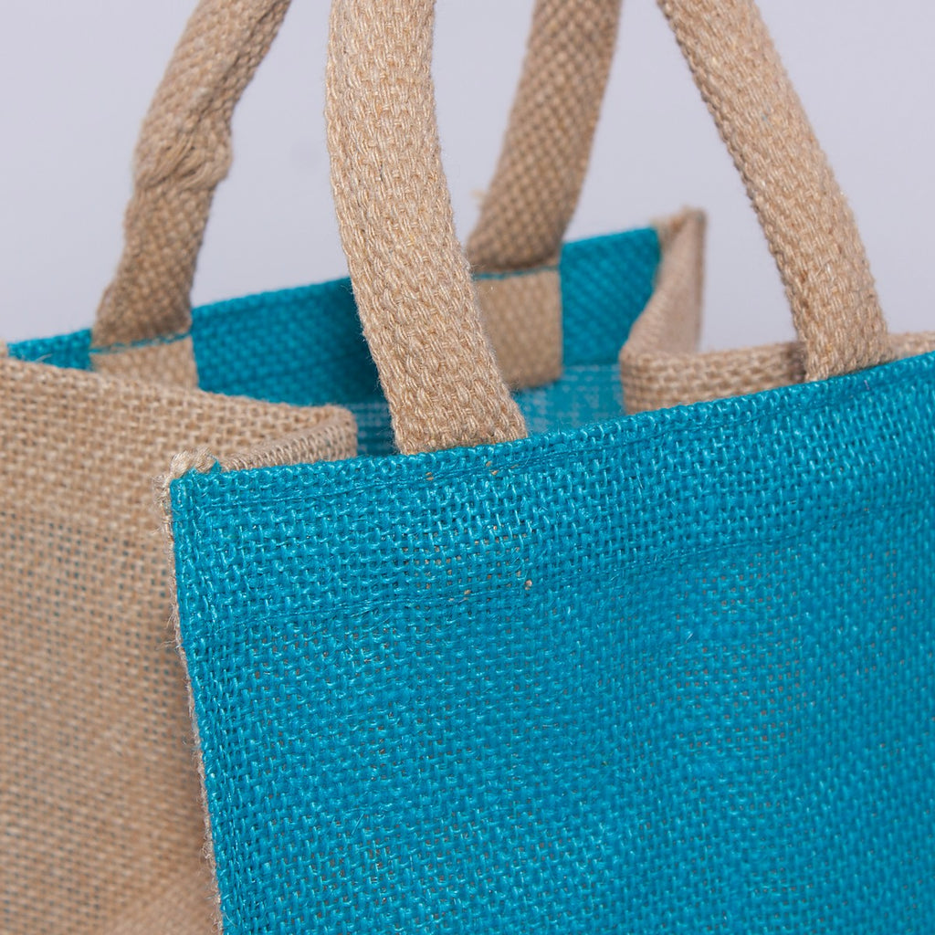 Borsina turchese in juta, 16x16x14 cm (kit da 10)
