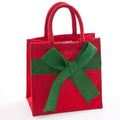 Borsina in juta rossa con fiocco verde, 25x15H25 cm (kit da 5)