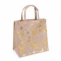 Borsina in juta naturale con stampa renne oro, 25x15x25 cm (kit da 5)