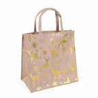 Borsina in juta naturale con stampa renne oro, 25x15x25 cm (kit da 5)