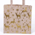 Borsina in juta naturale con stampa renne oro, 25x15x25 cm (kit da 5)