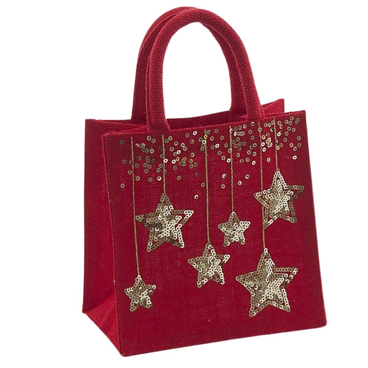 Borsina in juta rossa con stelle, 20x12H20 cm (kit da 3)