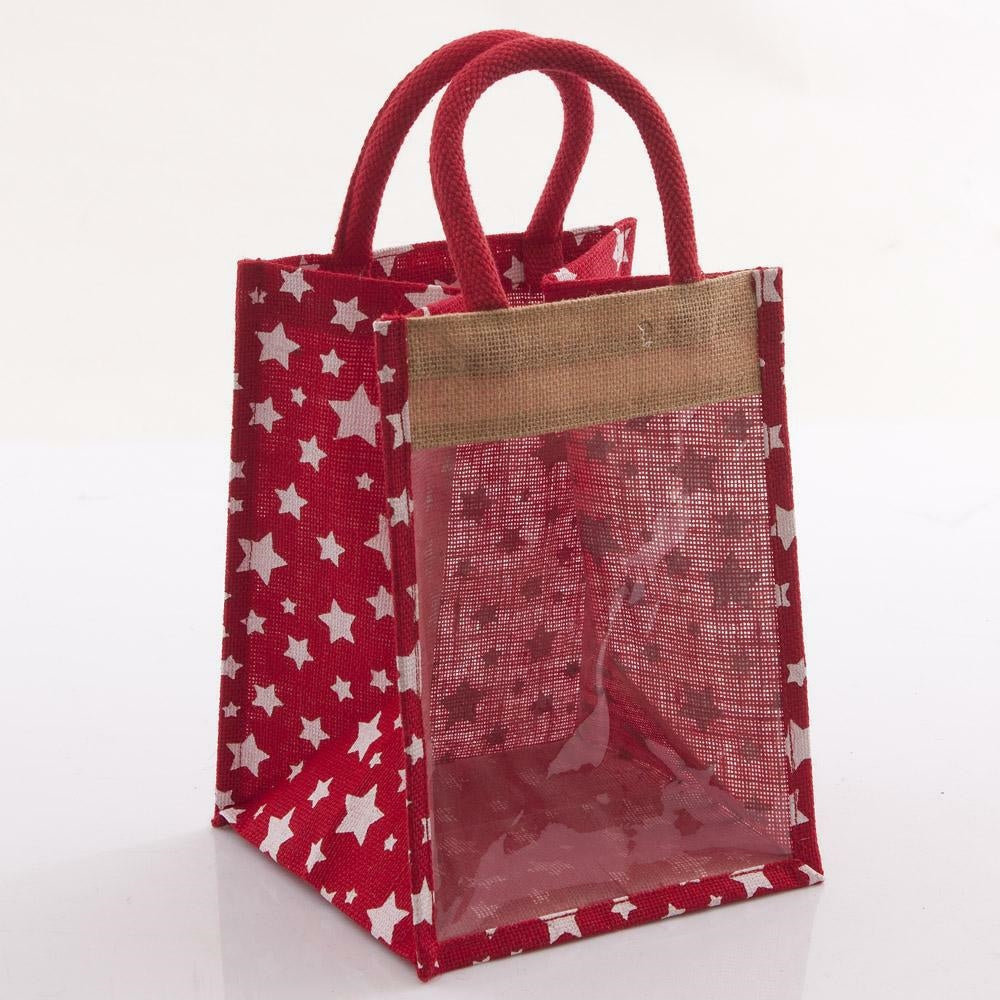 Borsina in juta rossa con finestra (kit da 5)