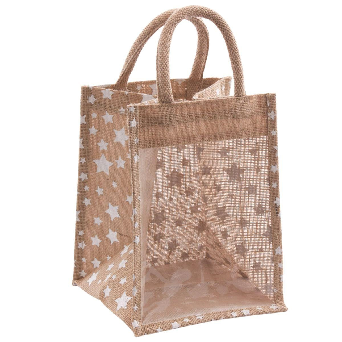 Borsina in juta con finestra, 20x20H27 cm (kit da 5)