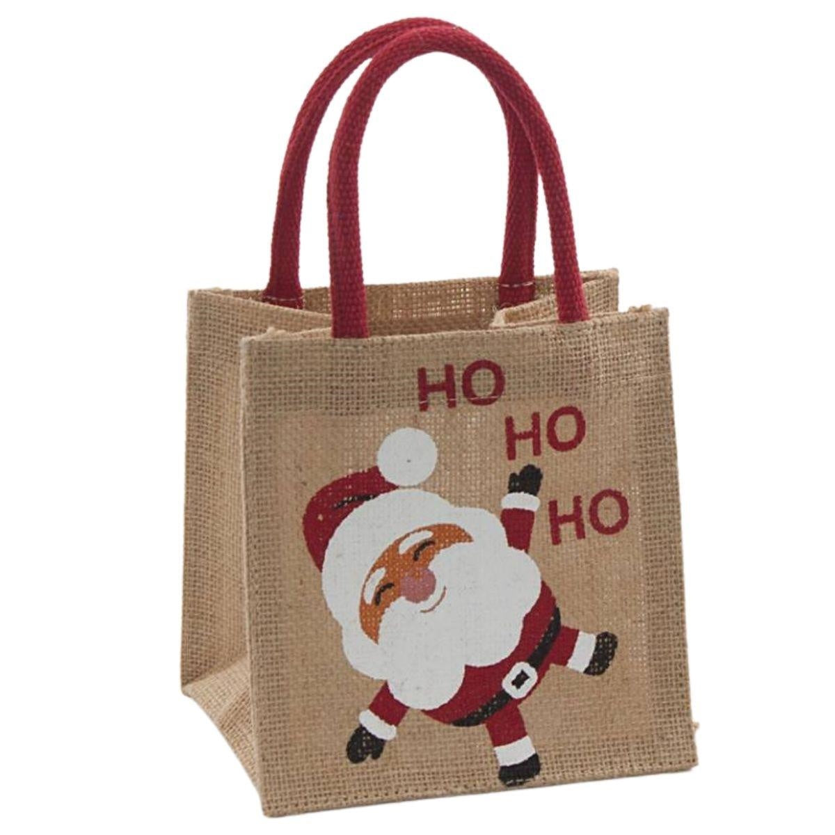 Borsa in juta Babbo Natale, 15x12H15 cm (kit da 10)