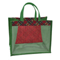Borsa in juta verde scozzese con finestra, 30x20H27 cm (kit da 5)
