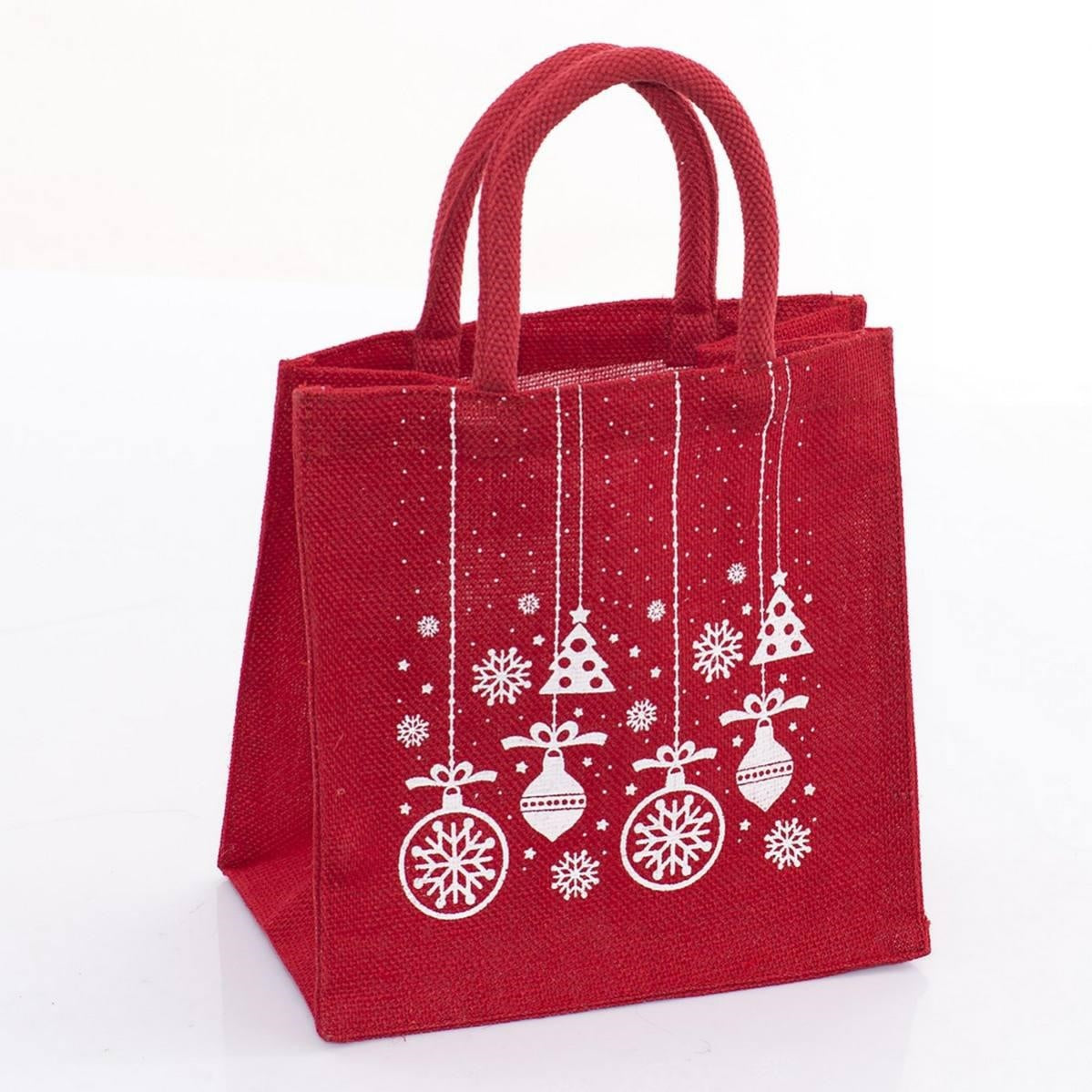 Borsina in juta rossa con palle bianche, 25x15H25 cm (kit da 5)