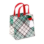 Borsina in juta verde con stampa scozzese, 15x12H15 cm (kit da 10)