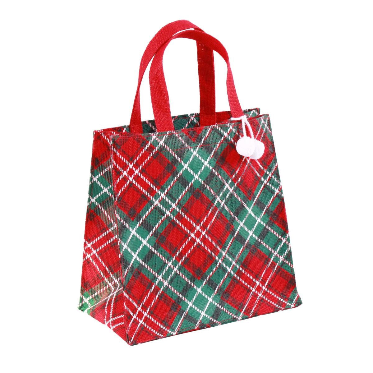 Borsina in juta scozzese rossa e verde, 15x12x15 cm (kit da 10)